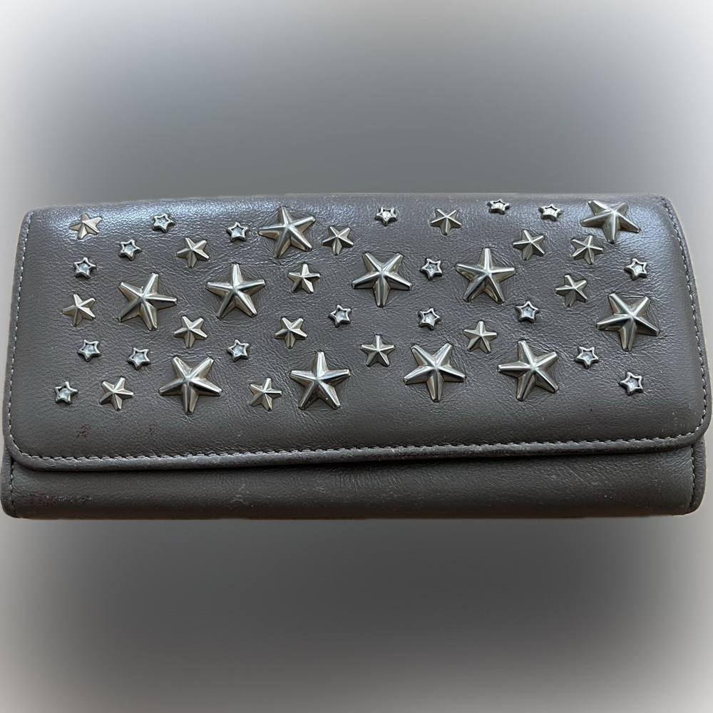 Jimmy Choo tan leather Silver Star-Studded with rhinestone wallet